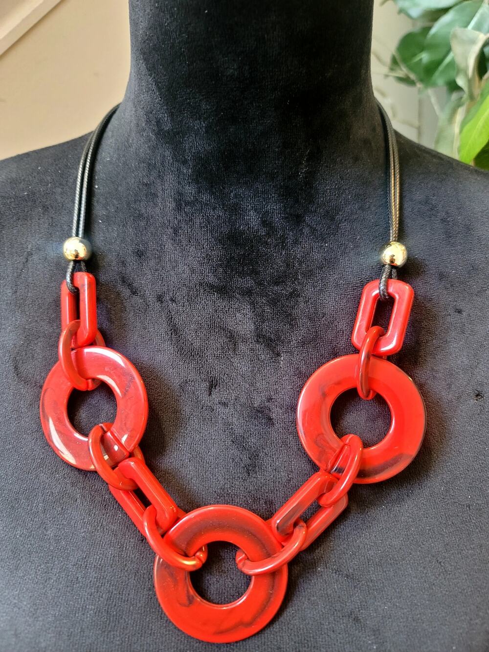 Red Resin Statement Necklace & Hoop Earrings Set Modern Chunky Geometric Jewelry